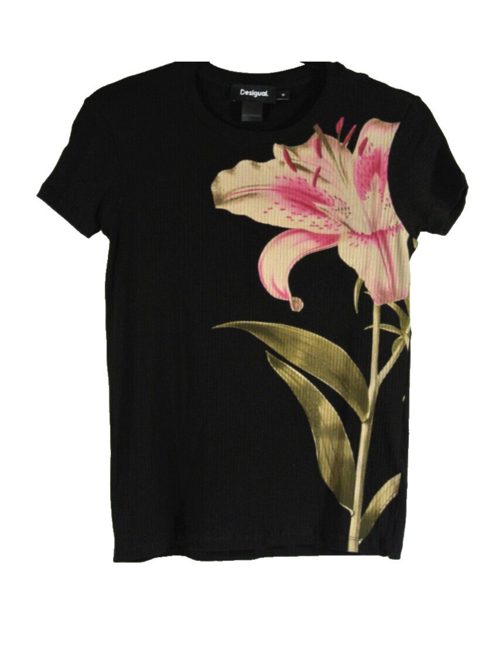 NEW, DESIGUAL Women's Orchid short-sleeve T-shirt in Black Sz M #T4061 - Picture 2 of 6